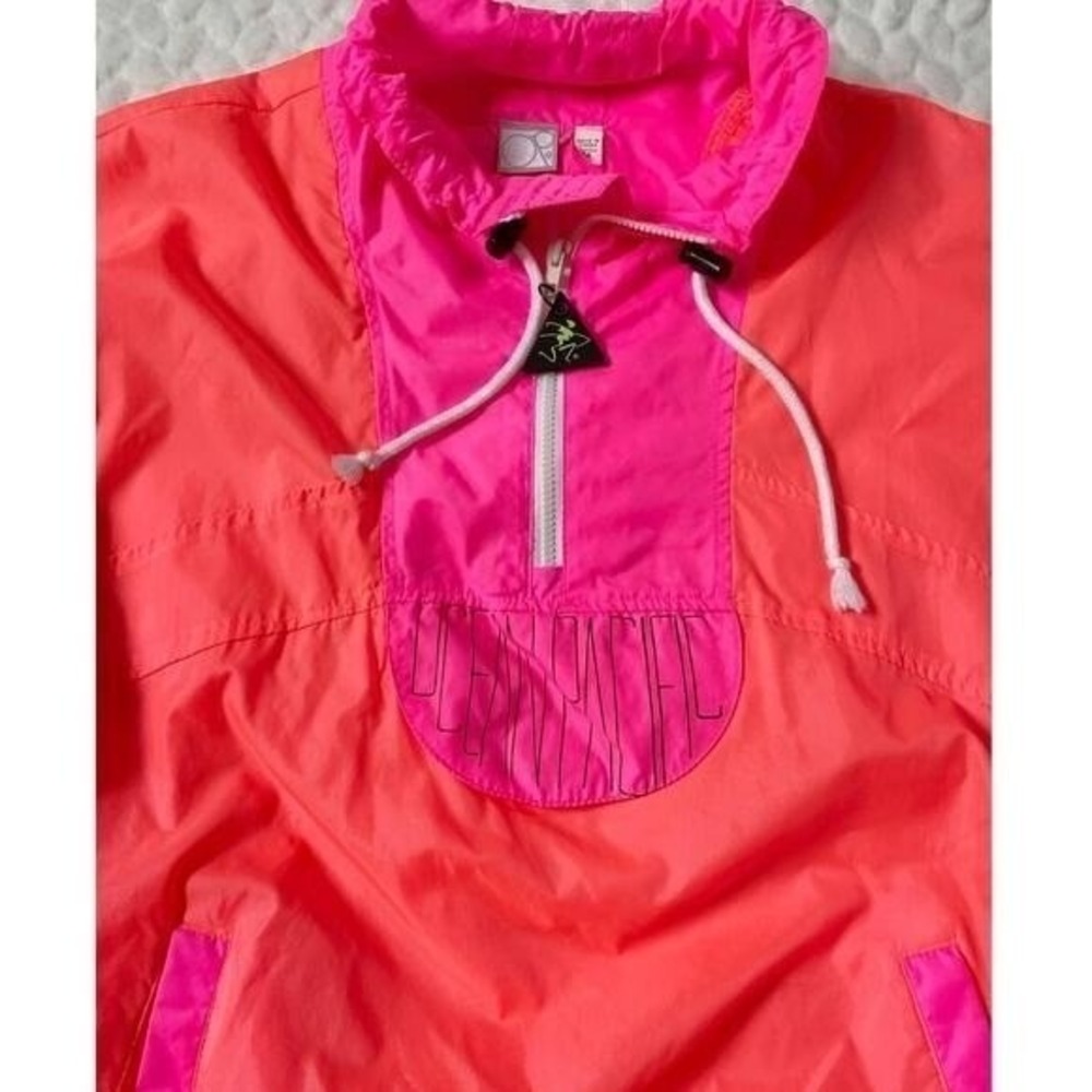 Vintage OP Hot Pink/Orange Windbreaker 3/4 Zip‎ Jacket - Junior's M - Picture 8 of 15